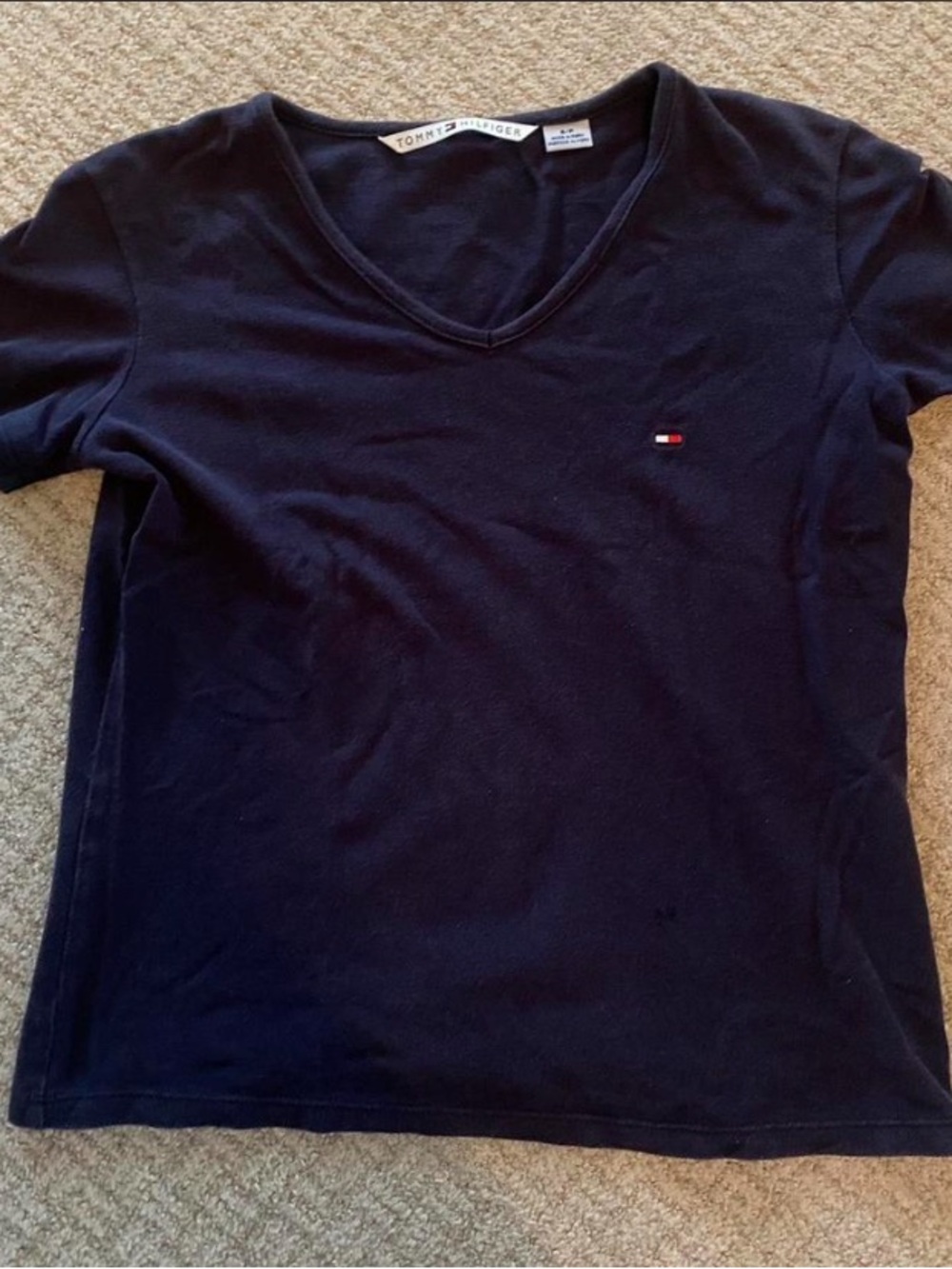 Tommy Hilfiger Women's Dark Navy V-Neck Short Sleeve Tee